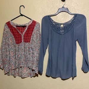 Joe Boxer Knox Rose Tops Bundle of 2 Blouses Blue White Pink Floral Long Sleeve